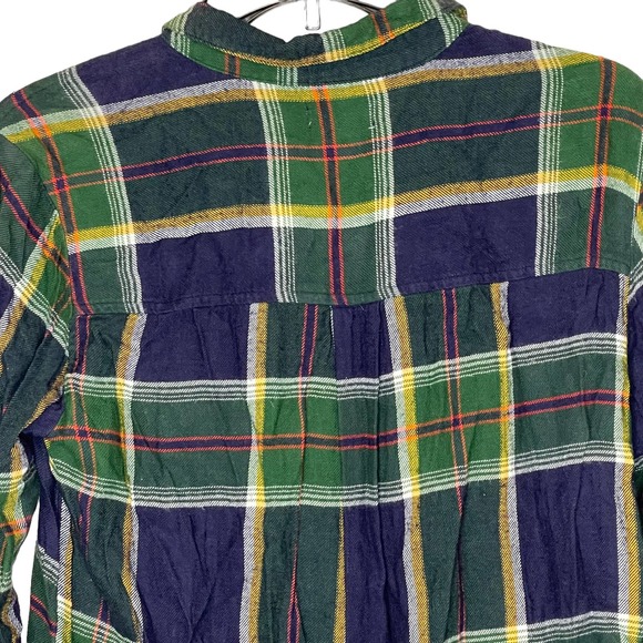 Old Navy Girls L(10) Plus Green Blue Roll Tab Sleeve Plaid Flannel Shirt Dress - Picture 7 of 8